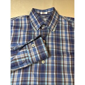 Peter Millar Shirt Men's‎ Small Plaid Long Sleeve Button Up Shirt Blue Cotton